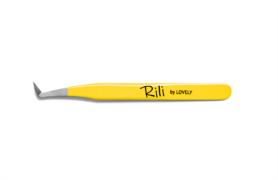 Пинцет для наращивания ресниц Rili, Yellow line,  тип Круглый сапожок 4657763508449