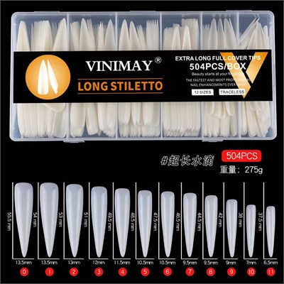Гелевые типсы Vinimay LONG STILETTO молочные 504 шт 2000000053721