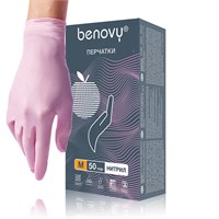 Перчатки нитриловые Benovy M розовый 50 пар 4630300502179