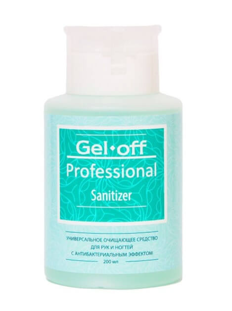 Универсальное очищающее средство для рук и ногтей с антибактериальным эффектом «GEL-OFF» Professional Sanitizer (с помпой для ватных дисков), 200 мл