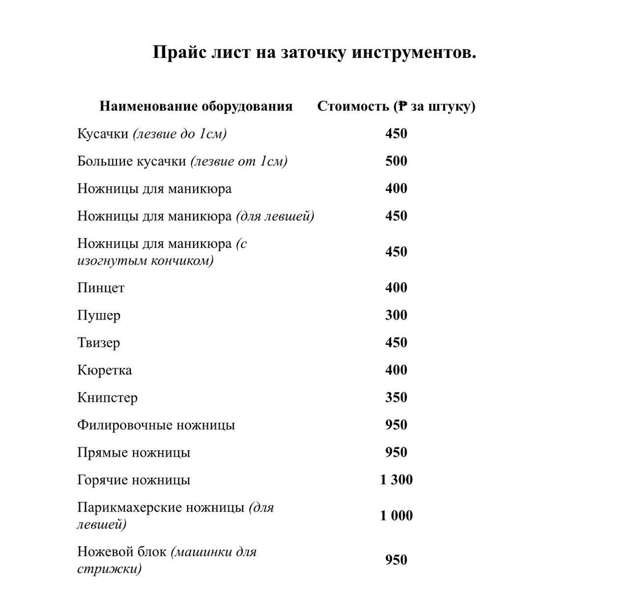 Услуга «заточка инструментов»