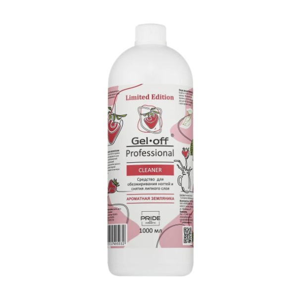 «GEL-OFF Professional» Средство для обезжиривания ногтей и снятия липкого слоя Cleaner , Ароматная земляника, 1000 мл