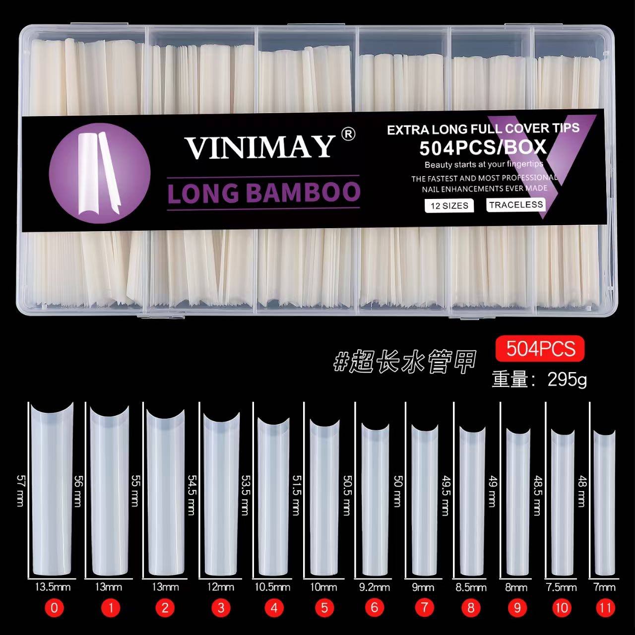 Гелевые типсы Vinimay LONG BAMBOO молочные 504 шт