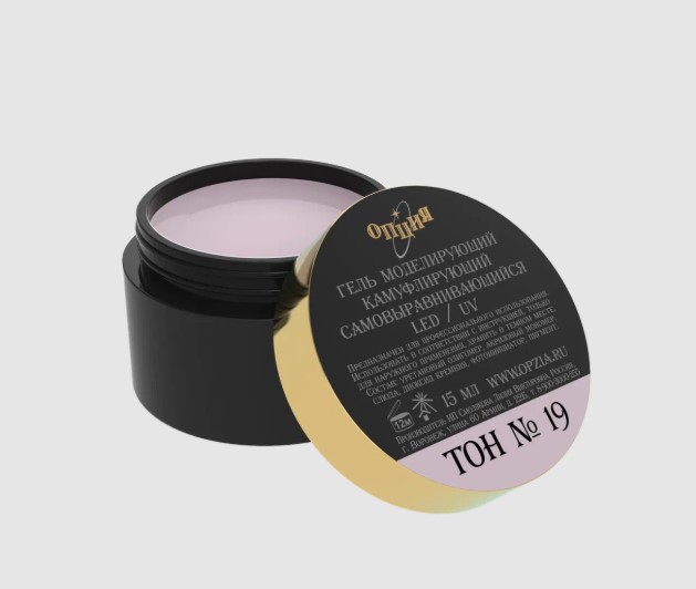 Опция, Камуфлирующий самовыравнивающийся гель светло-розовый с серым (холодный) Тон №19 15мл