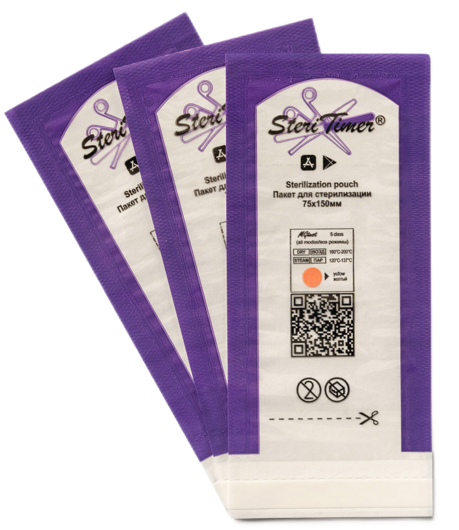 STERITIMER Пакет комбинированный плоский белый, арт. 03 75мм х 150мм (100 шт. в упаковке)